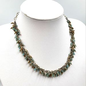 Blue & Taupe Iridescent Beads on Silver Chain